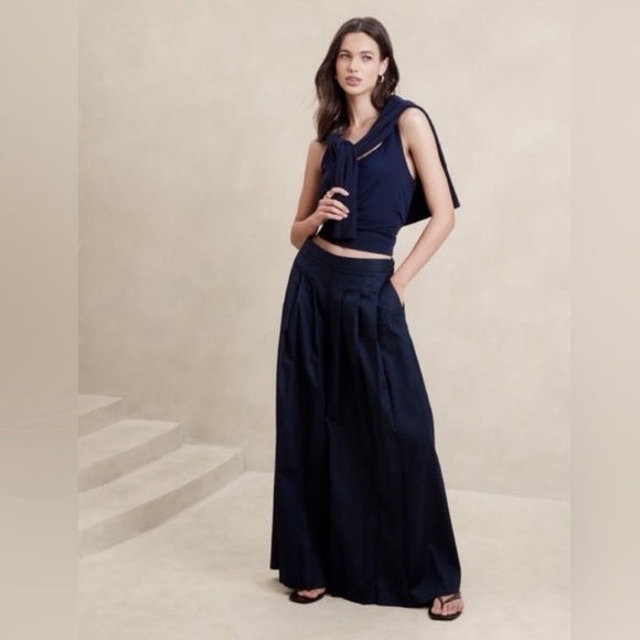 NWT! Banana Republic Preppy Navy Linen-Blend Palazzo Pant - Multiple Sizes🩵 - Picture 2 of 6